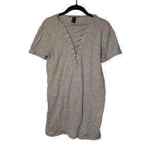 Forever 21 Gray Short Sleeve Lace Up Shirt Dress Size Small